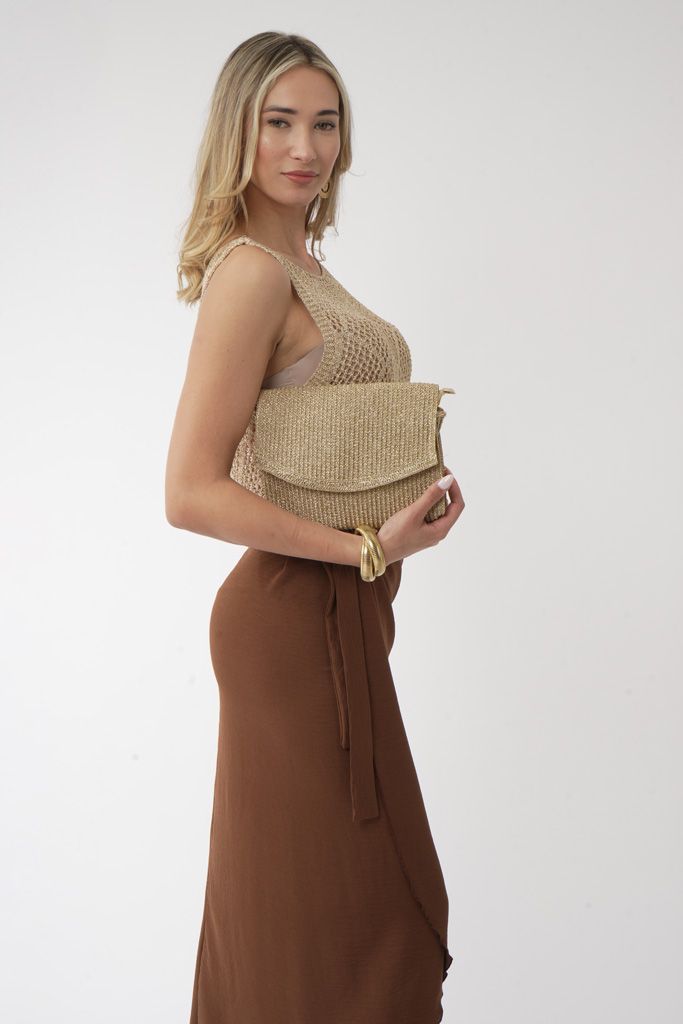 Gold curvy clutch