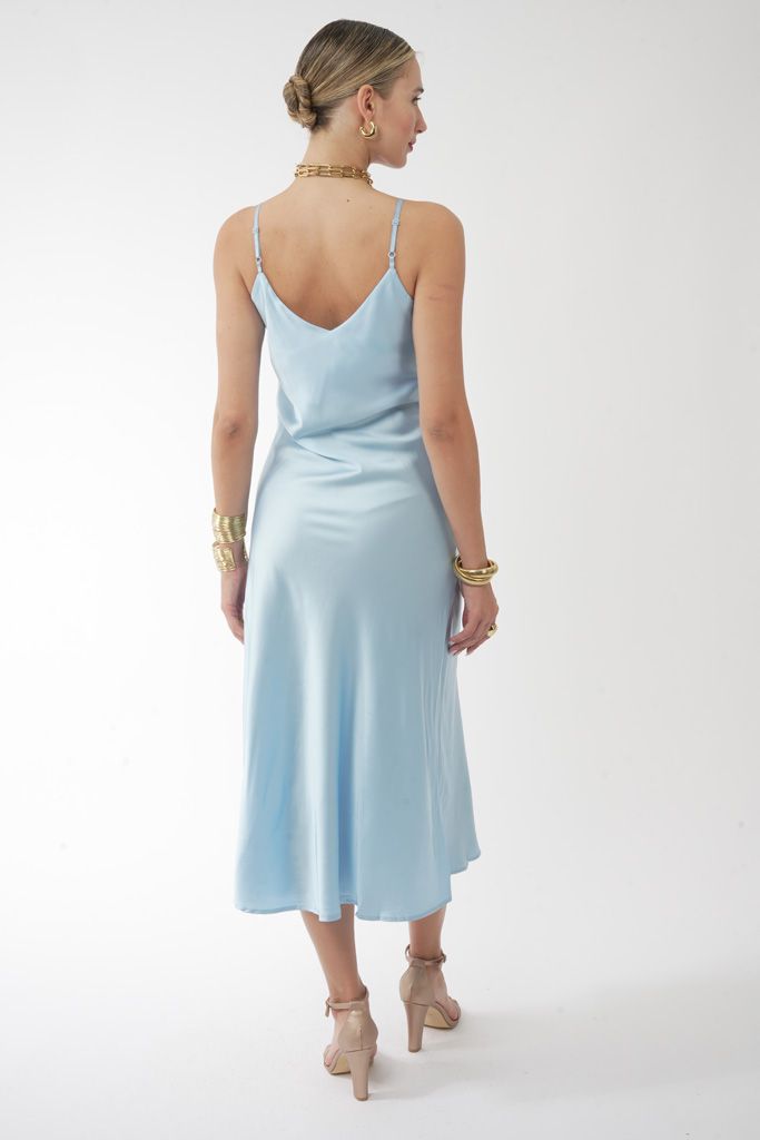 Sky blue satin slip dress