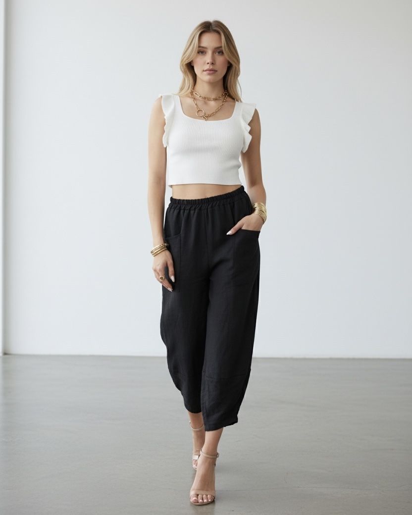 Crop, ruffle, ribbed