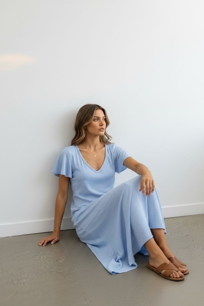 Blue, Maxi, Dress