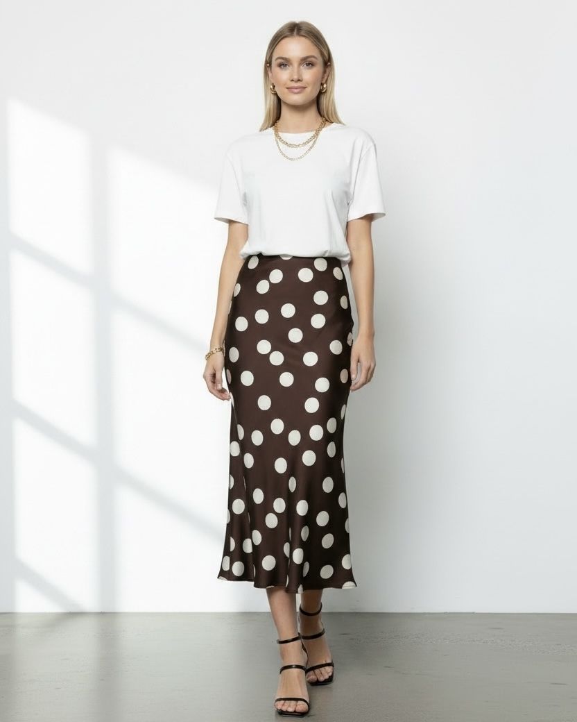 Cocoa,Cream, Polka, Skirt,satin