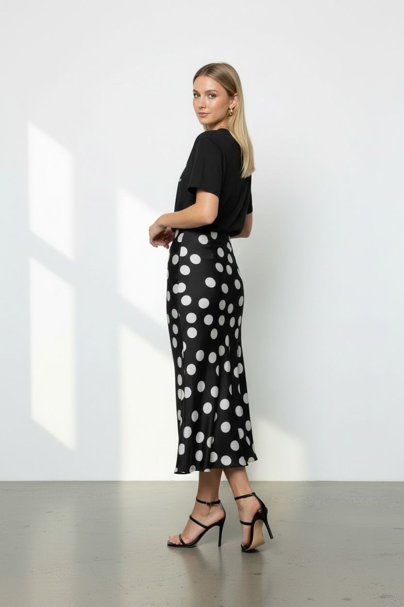 Black ,Cream ,Polka, Skirt, satin