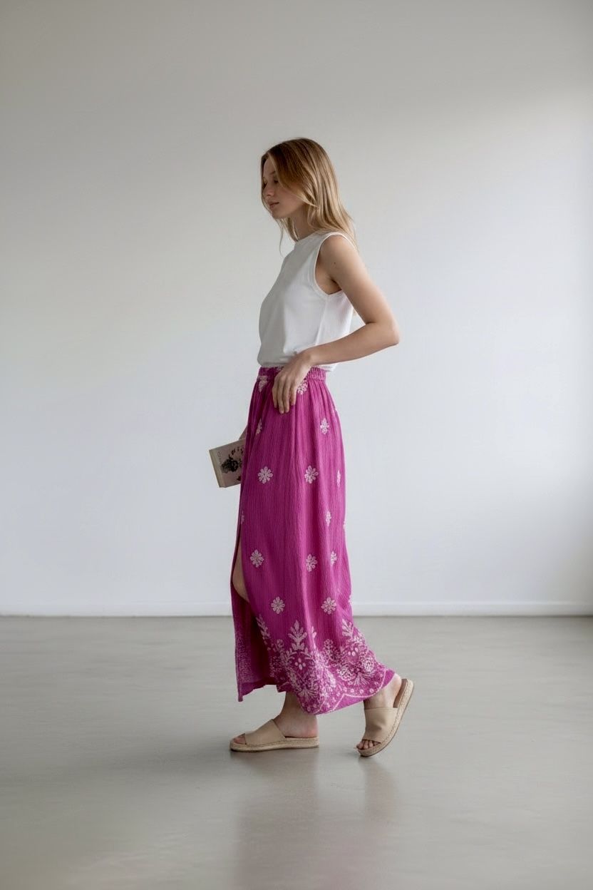 Zesty, Orchid, Embroidered ,print,Gauze ,Skirt