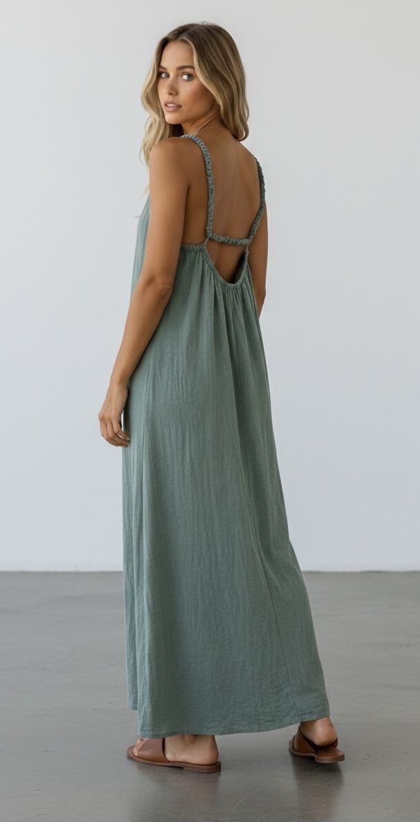 sage ,breeze, low back, dress