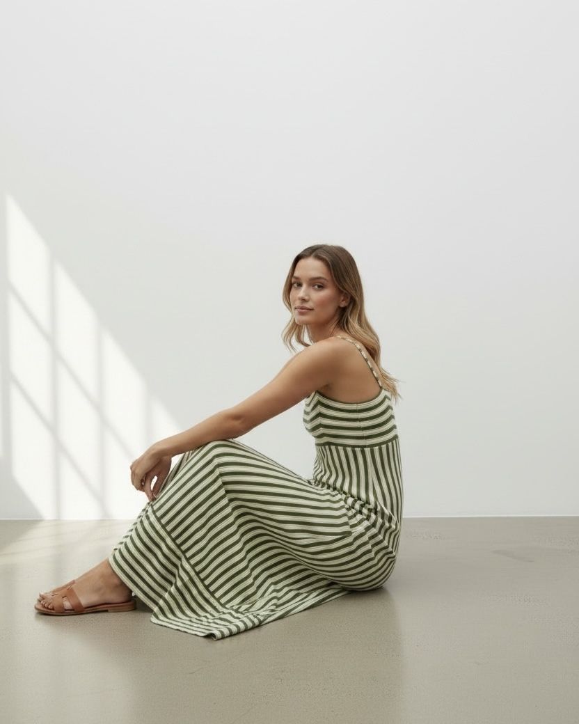 verdant, lines,viscose,maxi,dress